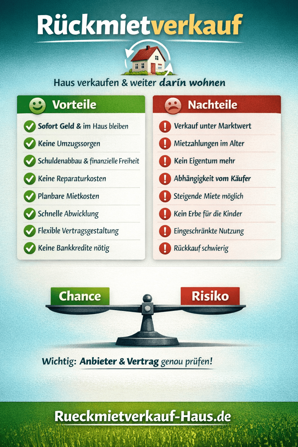 Rückmietverkauf Vorteile & Nachteile Infografik Rückmietverkauf Vorteile & Nachteile Infografik